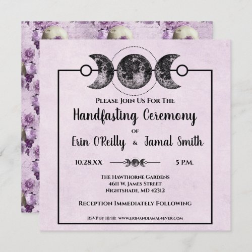 Purple Roses Handfasting Wicca Wedding Moon Invite