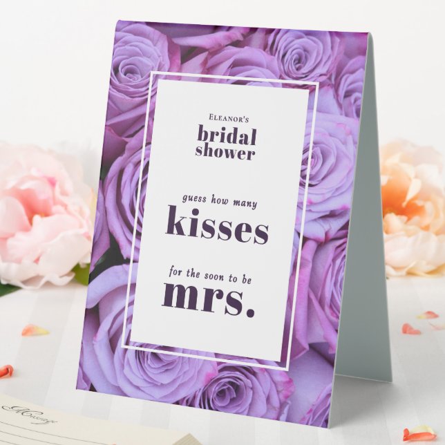 Purple Roses How Many Kisses Bridal Shower Game Table Tent (In SItu (Wedding))