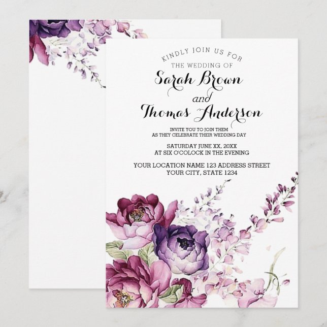 Purple Roses Invitation (Front/Back)