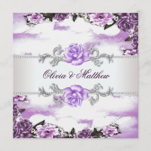 Purple Roses Lavender Purple White Cloud Wedding Invitation