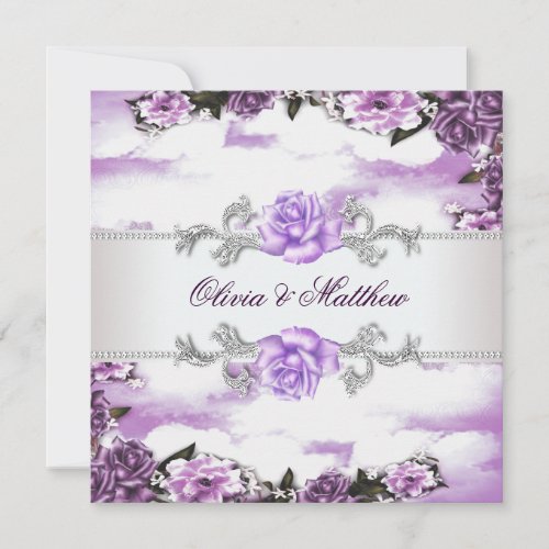 Purple Roses Lavender Purple White Cloud Wedding Invitation