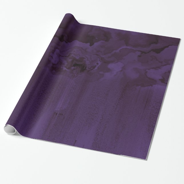 Purple Roses Marble Cloud Wrapping Paper (Unrolled)