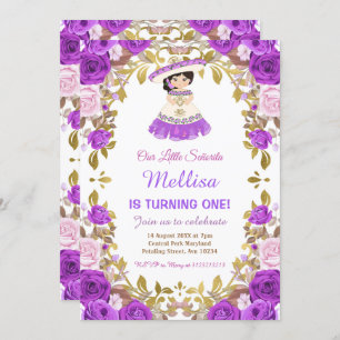 Purple Roses Mexican Floral Girl Fiesta Birthday   Invitation