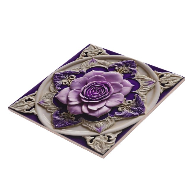 Purple Roses Modern Beautiful Collection Ceramic Ceramic Tile (Side)