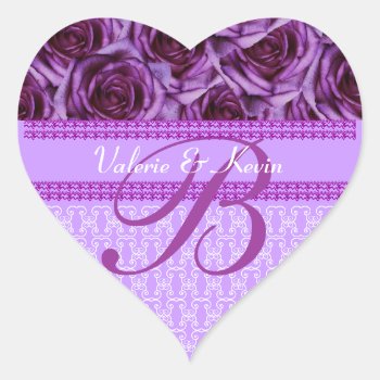 Purple Roses Monogram Letter B Wedding Sticker by ggbythebay at Zazzle