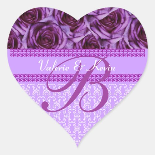 Purple Roses Monogram Letter B Wedding Sticker