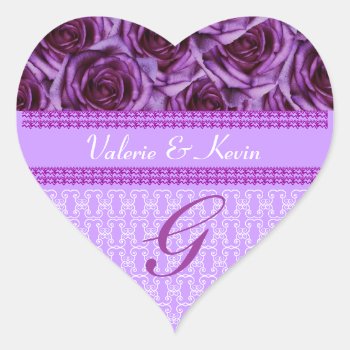 Purple Roses Monogram Letter G Wedding Sticker by ggbythebay at Zazzle