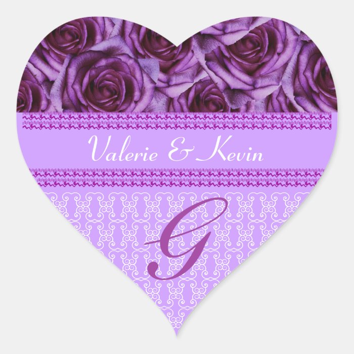 Purple Roses Monogram Letter G Wedding Sticker