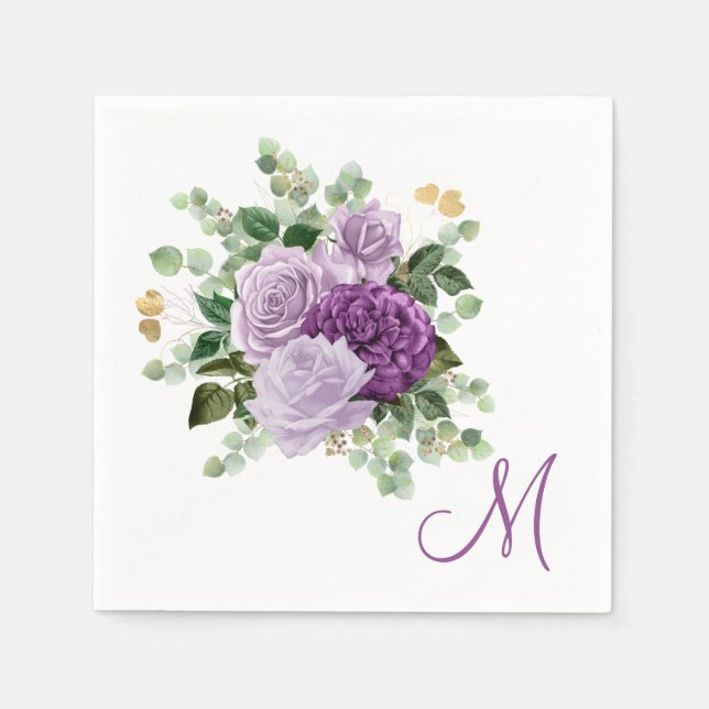Purple Roses Monogram Napkins (Front)