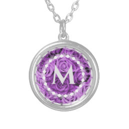 Purple Roses Monogram Silver Plated Necklace