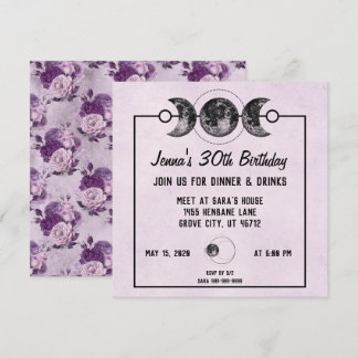 Purple Roses & Moons Fantasy Birthday Invites
