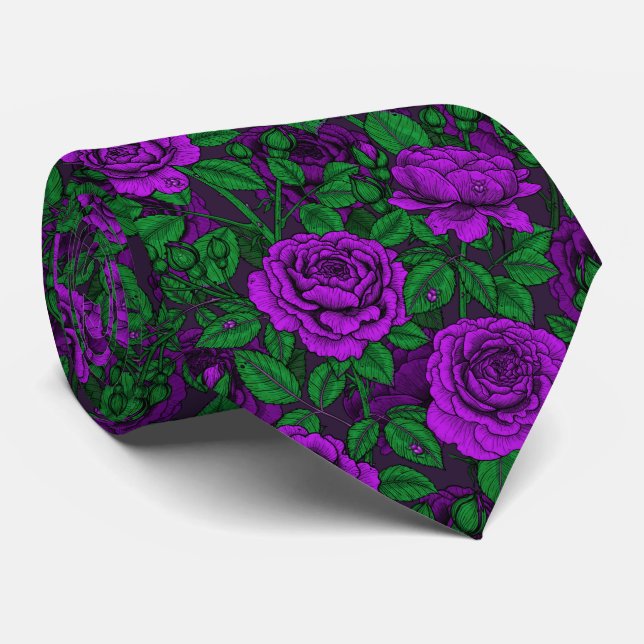 Purple roses neck tie (Rolled)