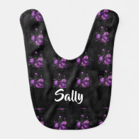 Purple roses on black baby bib
