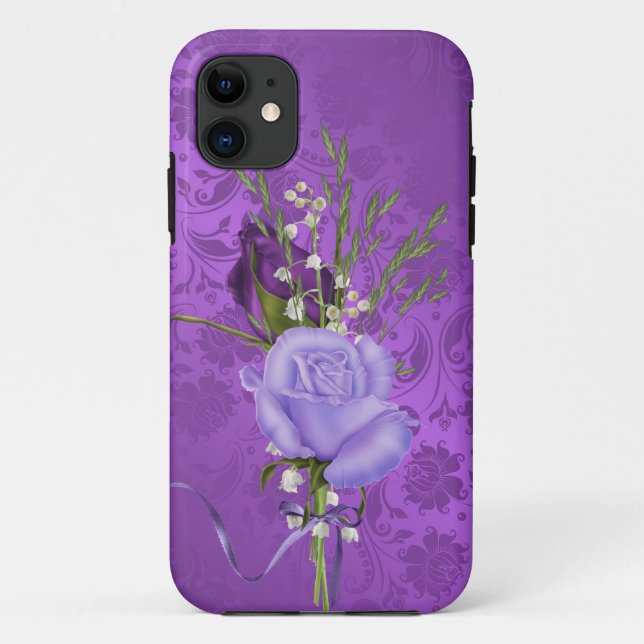 purple roses on damask Case-Mate iPhone case (Back)