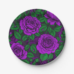 Purple roses paper plates