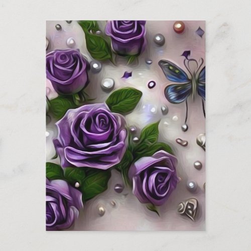 Purple Roses  Pearls Postcard