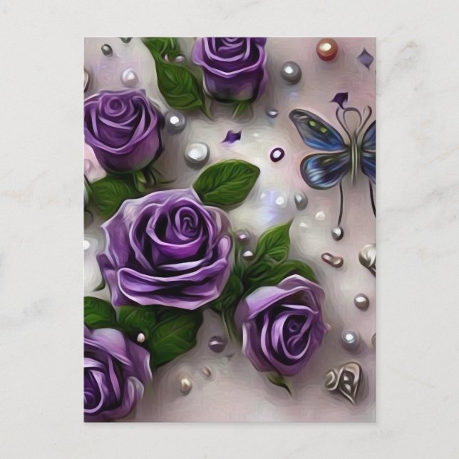 Purple Roses & Pearls Postcard (Front)
