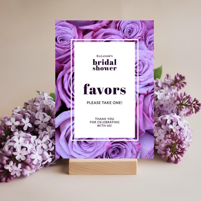 Purple Roses Photo Bridal Shower Favors Table Card (Creator Uploaded)