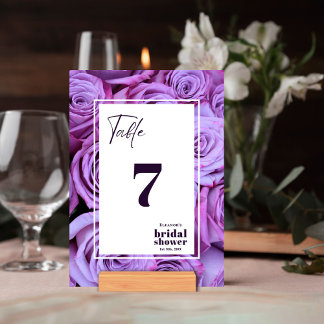 Purple Roses Photo Bridal Shower Table Number Card