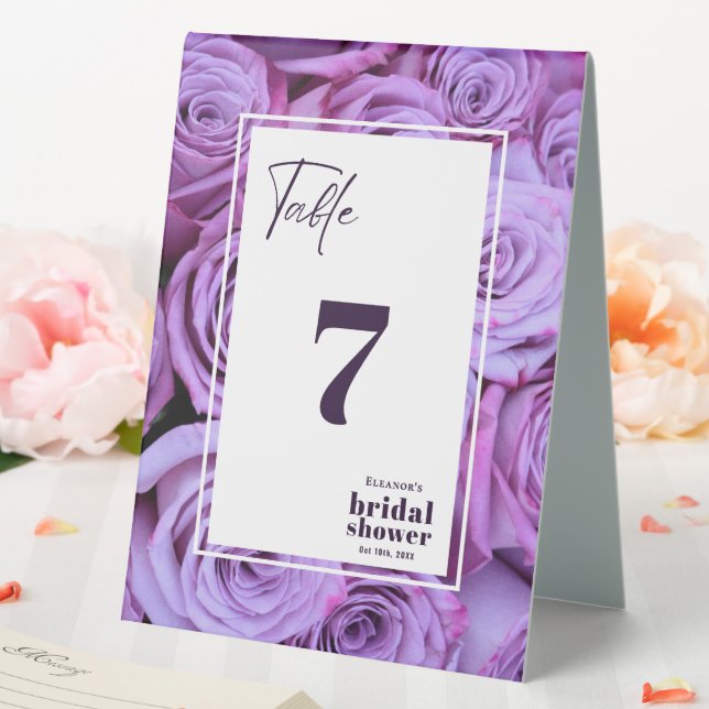 Purple Roses Photo Bridal Shower Table Number Table Tent (In SItu (Wedding))