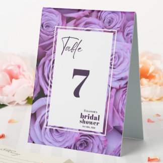 Purple Roses Photo Bridal Shower Table Number Tent