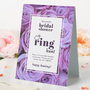Purple Roses Photo Ring Hunt Bridal Shower Game Table Tent
