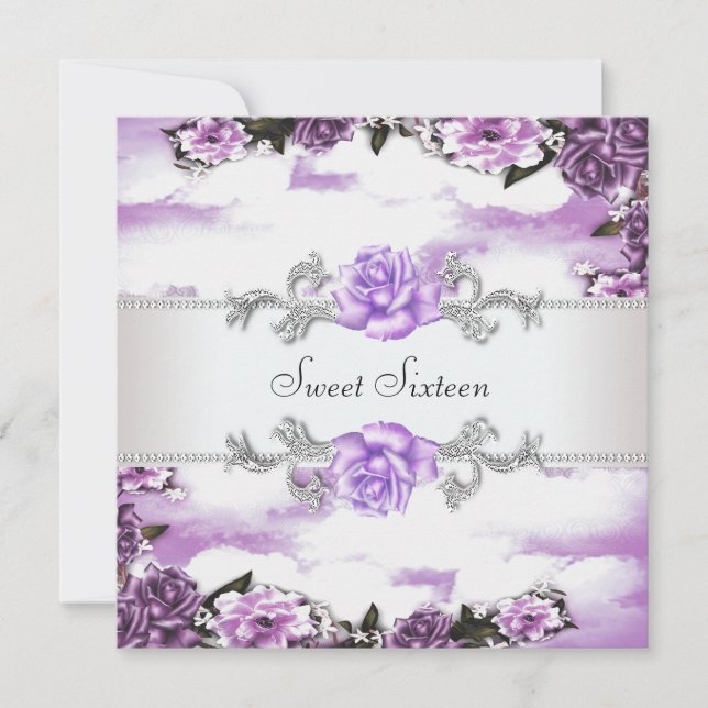 Purple Roses Purple Sweet 16 Party Invitation (Front)
