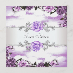 Purple Roses Purple Sweet 16 Party Invitation
