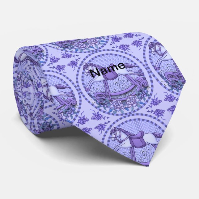 Purple Roses Rocking Horse mens tie (Rolled)