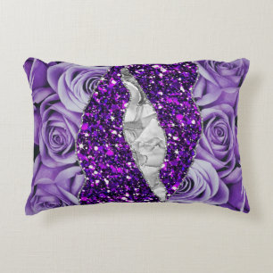 Purple Roses Silver Luxury Elegant Liquid Texture Accent Pillow