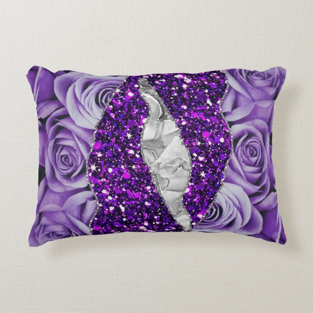 Purple Roses Silver Luxury Elegant Liquid Texture  Accent Pillow (Front)