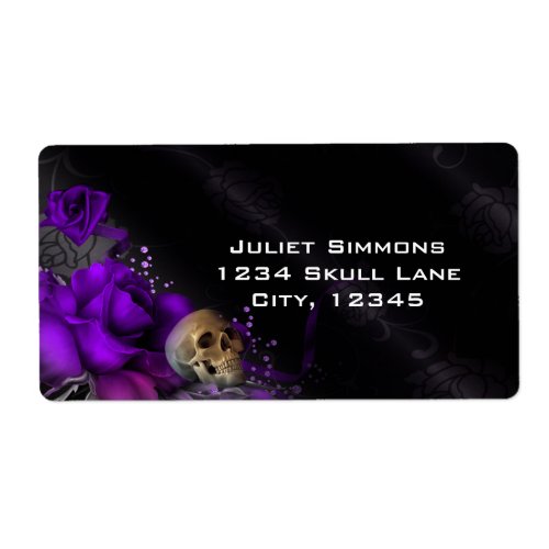 Purple Roses  Skull Gothic Goth Fantasy Magical Label