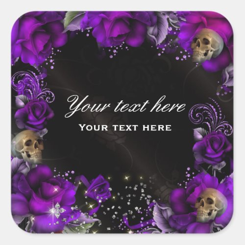 Purple Roses  Skulls Gothic Sticker Label