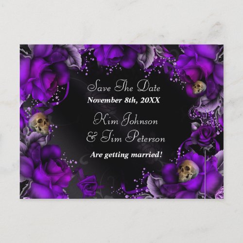 Purple Roses  Skulls Gothic Wedding Postcard
