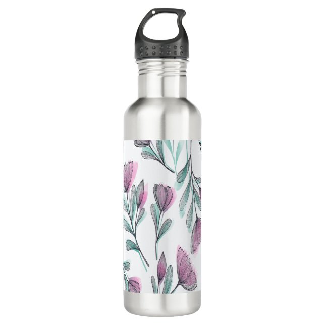 Purple roses stainless steel water bottle (Front)