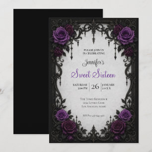 Purple Roses Sweet 16 Birthdy Invitation