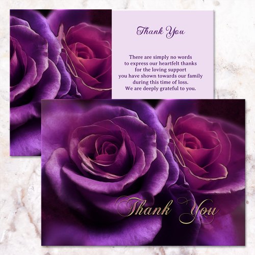 Purple Roses Sympathy Memorial Thank You Card