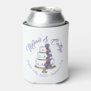 Purple Roses Tiered Floral Wedding Cake Favor Can Cooler