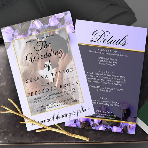 Purple Roses Vellum Overlay Wedding  Invitation