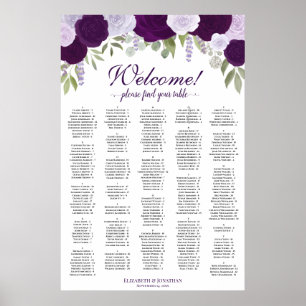 Purple Roses Vertical Alphabetical Seating Chart