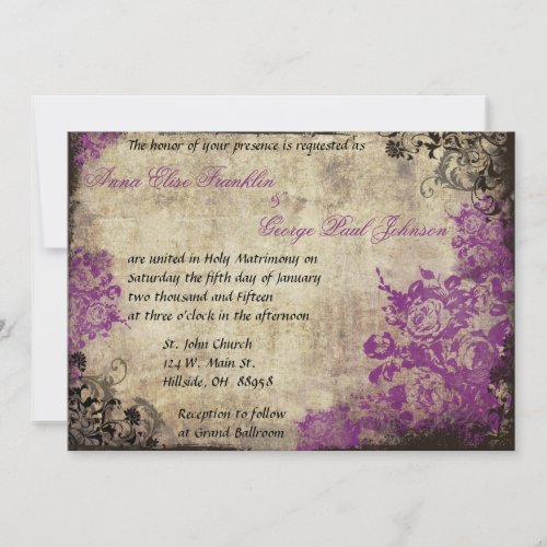 Purple Roses Vintage Wedding Invitation