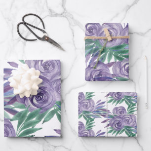 Purple Roses Watercolor Hand-painted Wrapping Paper Sheets