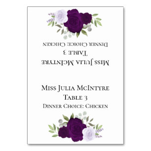 Purple Roses Wedding DIY Fold Place Card w/Meal