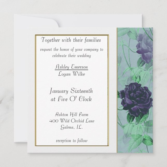 Purple Roses Wedding Invitation (Front)