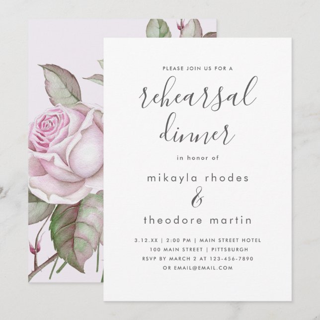 Purple Roses Wedding Rehearsal Dinner Card (Front/Back)