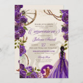 Purple Roses Western Ranch Charro Quinceanera Invitation (Front/Back)
