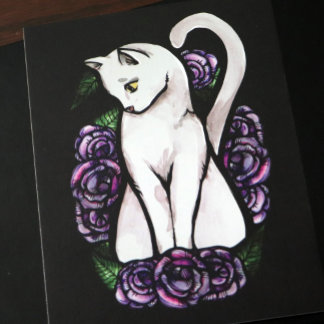 Purple roses white cat rose                        postcard