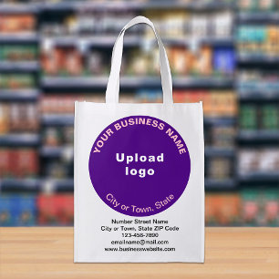 Purple Round Business Brand on Single-Sided Print Grocery Bag