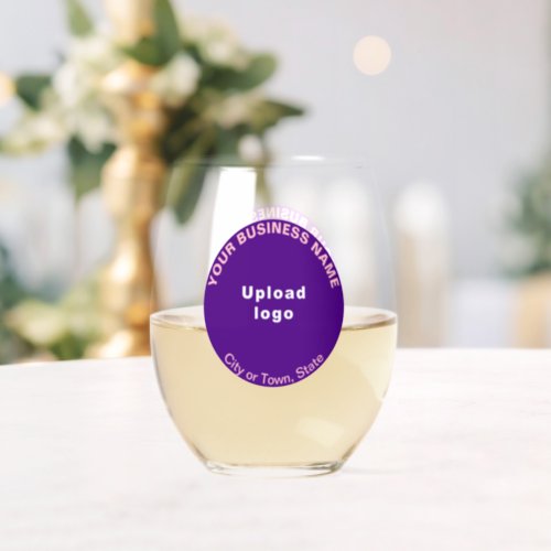 Purple Round Business Brand on Stemless Wine Glass