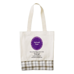 Purple Round Business Brand on Tote Bag With Plaid